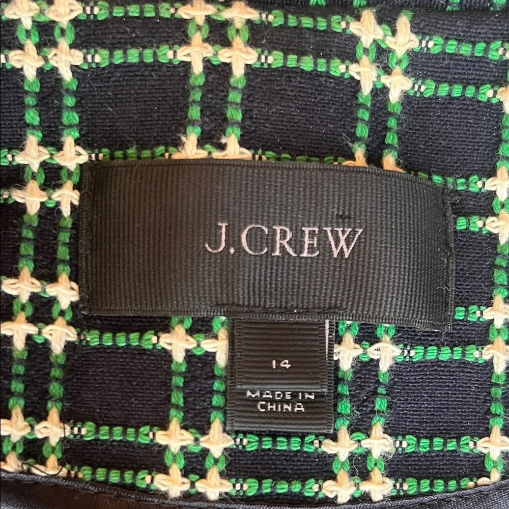 J. Crew Navy, Green & Cream Textured Plaid Blazer - Size 14